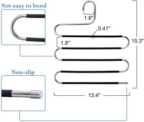 img 3 attached to Набор из 8 вешалок для брюк из нержавеющей стали типа "S" с 10 зажимами - органайзер для экономии места в шкафу для джинс, брюк и шарфов (черный)