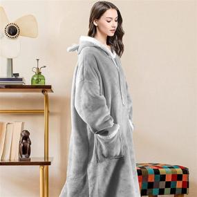 img 3 attached to 🧥 Super Warm Blanket Hoodie with Sleeves and Giant Pockets - Long-Length Wearable Sherpa Fleece Sweatshirt for Women and Men, Gray