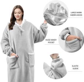 img 2 attached to 🧥 Super Warm Blanket Hoodie with Sleeves and Giant Pockets - Long-Length Wearable Sherpa Fleece Sweatshirt for Women and Men, Gray