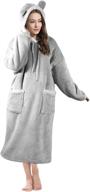 🧥 super warm blanket hoodie with sleeves and giant pockets - long-length wearable sherpa fleece sweatshirt for women and men, gray logo