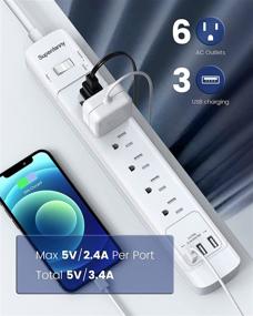 img 2 attached to 💡 SUPERDANNY Power Strip Surge Protector, 15A, 1875W, 2100 Joules, 5Ft Extension Cord, 6 Outlets, 3 USB Ports, Flat Plug, Wall Mountable, Safety Covers, ETL Approval, White - Ideal Home and Office Accessories
