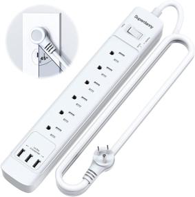 img 4 attached to 💡 SUPERDANNY Power Strip Surge Protector, 15A, 1875W, 2100 Joules, 5Ft Extension Cord, 6 Outlets, 3 USB Ports, Flat Plug, Wall Mountable, Safety Covers, ETL Approval, White - Ideal Home and Office Accessories