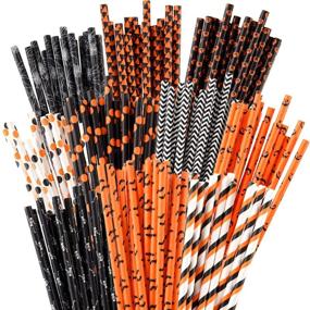 img 4 attached to 🎃 250 Halloween Party Drinking Straws - Pumpkin Paper Straws with Stripes, Pumpkin, Bat, Spider Web & Skeleton Patterns - 10 Styles - Ideal for Halloween Party Supplies