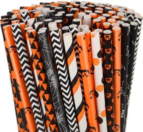 img 1 attached to 🎃 250 Halloween Party Drinking Straws - Pumpkin Paper Straws with Stripes, Pumpkin, Bat, Spider Web & Skeleton Patterns - 10 Styles - Ideal for Halloween Party Supplies