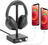 🎧 volisun headphone stand with usb c charger, type-c desk gaming headset holder with fast charging, 3 usb charging port, 3 ac outlet for gaming, desktop, dj, wireless earphone display (black) - enhanced for seo logo