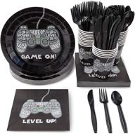 video game party supplies: all-in-one disposable tableware set for boys birthday party (serves 24, 144 pieces) logo