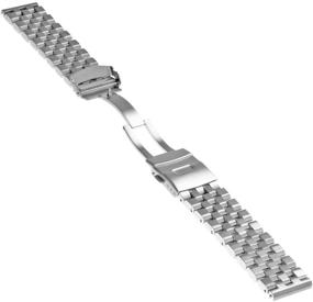 img 2 attached to 🕒 Men's 22mm Brushed Stainless Steel Watch Band - 5 Row Engineer Wristband, Heavy-Duty Double Lock Clasp, Solid Metal Silver Strap