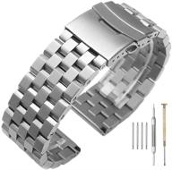 🕒 men's 22mm brushed stainless steel watch band - 5 row engineer wristband, heavy-duty double lock clasp, solid metal silver strap logo