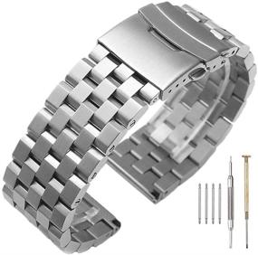 img 4 attached to 🕒 Men's 22mm Brushed Stainless Steel Watch Band - 5 Row Engineer Wristband, Heavy-Duty Double Lock Clasp, Solid Metal Silver Strap