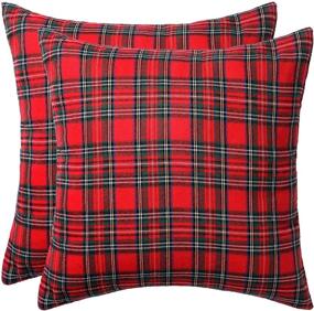 img 4 attached to 🎅 Cozy up for Christmas: Set of 2 Plaid Christmas Throw Pillow Covers - 18x18 Inch Decorative Buffalo Plaid Black and Red Covers for Sofa Couch, Living Room, and Bedroom