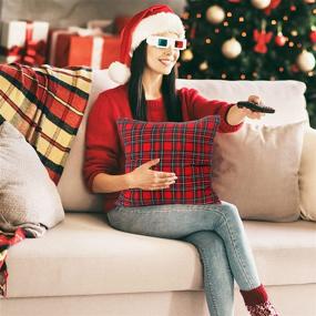 img 3 attached to 🎅 Cozy up for Christmas: Set of 2 Plaid Christmas Throw Pillow Covers - 18x18 Inch Decorative Buffalo Plaid Black and Red Covers for Sofa Couch, Living Room, and Bedroom