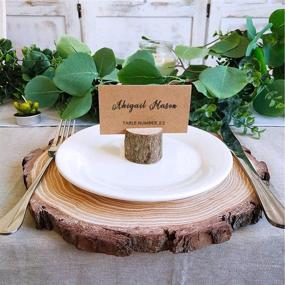 img 1 attached to 🌿 20 Pcs Circular Wood Place Card Holders with Rustic Charm -Table Numbers Holder Stand, Memo Holder, Card Photo Picture Note Clip Holders - Includes Kraft Place Cards - Ideal for Weddings, Parties, and Table Number Signs
