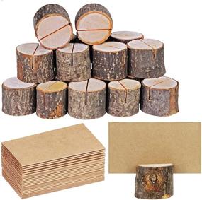 img 4 attached to 🌿 20 Pcs Circular Wood Place Card Holders with Rustic Charm -Table Numbers Holder Stand, Memo Holder, Card Photo Picture Note Clip Holders - Includes Kraft Place Cards - Ideal for Weddings, Parties, and Table Number Signs