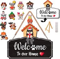 🐶 versatile interchangeable front door welcome sign - dog house design for home wall decor, porch, outdoor, seasonal holiday hanging wreath, christmas decoration - includes hanger and 12 charming wooden pieces for year-round use логотип