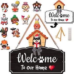 img 4 attached to 🐶 Versatile Interchangeable Front Door Welcome Sign - Dog House Design for Home Wall Decor, Porch, Outdoor, Seasonal Holiday Hanging Wreath, Christmas Decoration - Includes Hanger and 12 Charming Wooden Pieces for Year-Round Use