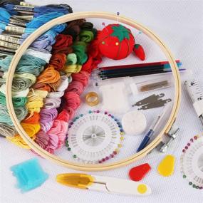 img 3 attached to 🧵 Complete Embroidery Starter Kit: MAKEASY 207 PCS with Instructions, 100 Color Threads, 80 Sewing Pins, Aida Cloth, Bamboo Hoops - Ideal for Adults and Kids Beginners