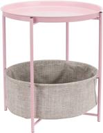 🔘 amazon basics round storage end table- pink/heather gray with cloth basket- 19 x 18 x 18 inches: space-saving side table essential logo