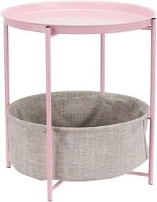 img 4 attached to 🔘 Amazon Basics Round Storage End Table- Pink/Heather Gray with Cloth Basket- 19 x 18 x 18 Inches: Space-Saving Side Table Essential