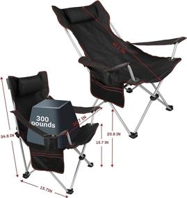 img 1 attached to Adjustable Recliner Camping Chair with Headrest & Cup Holders - Lightweight Foldable Lawn Chair for Outdoor Activities such as Camping, BBQ, Beach, Travel, Picnic, Festival - Black, with Side Pocket