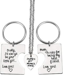 img 4 attached to 👨 Engraved Pendant Trio: Daddy's Girl, Mommy's World Heart Keychain Necklace - Family Gift Jewelry for Daughter, Daddy, Mom