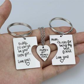 img 2 attached to 👨 Engraved Pendant Trio: Daddy's Girl, Mommy's World Heart Keychain Necklace - Family Gift Jewelry for Daughter, Daddy, Mom