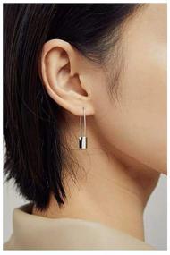 img 3 attached to YESLADY Stainless Steel Hoop Earrings: Chic Rectangle Lock Dangle Design