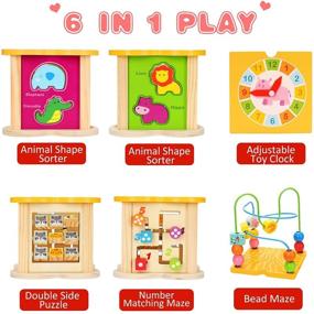 img 3 attached to 🔠 Wooden Bead Maze Animal Shape Sorter Learning Montessori Activity Cube - Baby Toys for 6-12 Month 1-2 Year Old Toddler, Boys, Girls - First Birthday Gift, Christmas Present