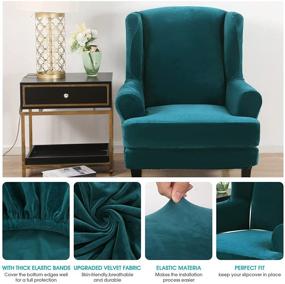 img 1 attached to 🪑 Stretch Velvet Plush Wingback Chair Covers Slipcover 2 Pieces - Ideal Arm Chair Furniture Protector with Elastic Bottom for Living Room and Bedroom