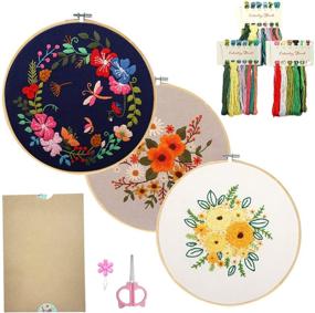 img 4 attached to 🧵 Complete Beginners' Embroidery Set: Minone 3-Piece Cross Stitch Starter Kits with Stamped Flower Patterns, Instructions, Clothes, Hoop & Tools
