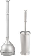 🚽 mdesign compact silver toilet bowl brush and plunger combo - bathroom storage & organization, sturdy & heavy duty, deep cleaning - set of 2 logo