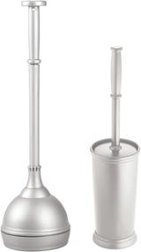 img 4 attached to 🚽 mDesign Compact Silver Toilet Bowl Brush and Plunger Combo - Bathroom Storage & Organization, Sturdy & Heavy Duty, Deep Cleaning - Set of 2