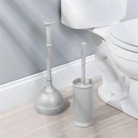 img 2 attached to 🚽 mDesign Compact Silver Toilet Bowl Brush and Plunger Combo - Bathroom Storage & Organization, Sturdy & Heavy Duty, Deep Cleaning - Set of 2