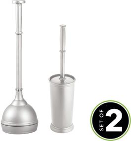 img 3 attached to 🚽 mDesign Compact Silver Toilet Bowl Brush and Plunger Combo - Bathroom Storage & Organization, Sturdy & Heavy Duty, Deep Cleaning - Set of 2