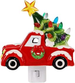 img 3 attached to DR.DUDU Christmas Ceramic Night Light - Festive Red Truck with Christmas Tree, Decorative Xmas Nightlights Featuring Multicolor Lights, Ideal for Home Bedroom Hallway Holiday Decor