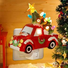 img 4 attached to DR.DUDU Christmas Ceramic Night Light - Festive Red Truck with Christmas Tree, Decorative Xmas Nightlights Featuring Multicolor Lights, Ideal for Home Bedroom Hallway Holiday Decor