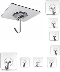 img 4 attached to 🔩 PGLY Adhesive Hooks - Heavy Duty 13.2lb (Max) Nail-Free Sticky Hangers | Stainless Waterproof & Oilproof Seamless Hooks | Multi-Utility Towel, Bath, Kitchen, and Ceiling Wall Hooks