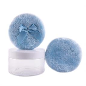 img 4 attached to 🎀 WXJ13 2 Pcs 4 Inch Large Blue Fluffy Powder Puff Set with Transparent Storage Box - Ideal for Face & Body, Comes with Ribbon Bow Handle