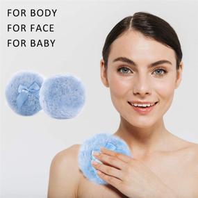 img 1 attached to 🎀 WXJ13 2 Pcs 4 Inch Large Blue Fluffy Powder Puff Set with Transparent Storage Box - Ideal for Face & Body, Comes with Ribbon Bow Handle