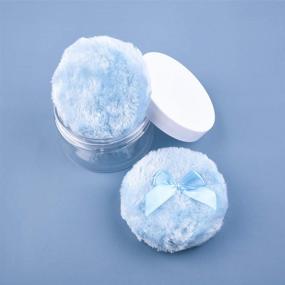 img 3 attached to 🎀 WXJ13 2 Pcs 4 Inch Large Blue Fluffy Powder Puff Set with Transparent Storage Box - Ideal for Face & Body, Comes with Ribbon Bow Handle