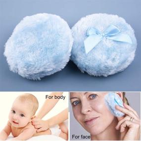 img 2 attached to 🎀 WXJ13 2 Pcs 4 Inch Large Blue Fluffy Powder Puff Set with Transparent Storage Box - Ideal for Face & Body, Comes with Ribbon Bow Handle