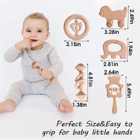 img 2 attached to 🧸 Montessori Wooden Teether Rattles Gym Puzzle Toys - 5pc Set for Babies: Natural, Intellectual & Perfect Baby Shower Gift