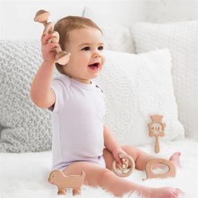 img 3 attached to 🧸 Montessori Wooden Teether Rattles Gym Puzzle Toys - 5pc Set for Babies: Natural, Intellectual & Perfect Baby Shower Gift