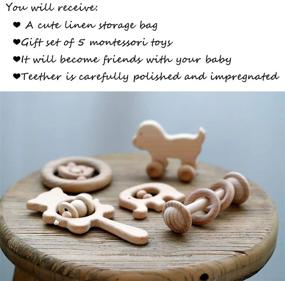 img 1 attached to 🧸 Montessori Wooden Teether Rattles Gym Puzzle Toys - 5pc Set for Babies: Natural, Intellectual & Perfect Baby Shower Gift