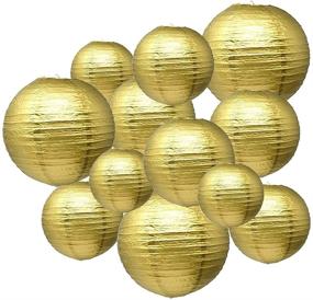 img 4 attached to 🏮 Assorted Size Gold Paper Lanterns Set of 12 - 6&#34;, 8&#34;, 10&#34;, 12&#34; Chinese Round Paper Hanging Decorations Ball Lanterns Lamps for Home Decor, Parties, & Weddings