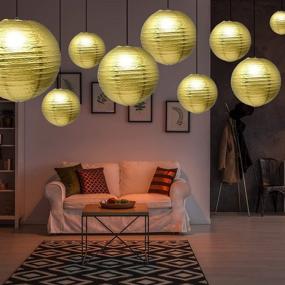 img 2 attached to 🏮 Assorted Size Gold Paper Lanterns Set of 12 - 6&#34;, 8&#34;, 10&#34;, 12&#34; Chinese Round Paper Hanging Decorations Ball Lanterns Lamps for Home Decor, Parties, & Weddings