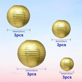 img 3 attached to 🏮 Assorted Size Gold Paper Lanterns Set of 12 - 6&#34;, 8&#34;, 10&#34;, 12&#34; Chinese Round Paper Hanging Decorations Ball Lanterns Lamps for Home Decor, Parties, & Weddings