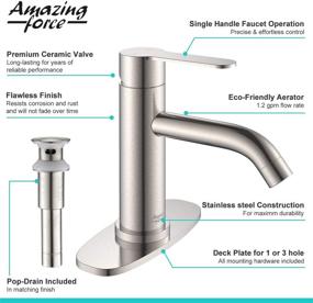 img 2 attached to 🚰 Brushed Nickel Bathroom Faucet with Pop Up Drain Assembly, Deck Plate, and Single Handle - 1 or 3 Hole Sink Faucet with Sink Drain - 1.2 GPM