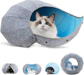 img 4 attached to 🐱 HONEY CARE N-in-1 Cat Bed: Reversible, Transformable, Foldable Felt Cave for Cats – Ocean Blue & Light Grey