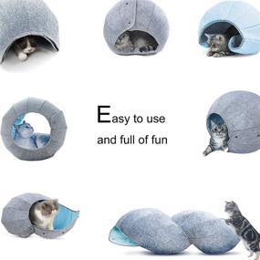 img 2 attached to 🐱 HONEY CARE N-in-1 Cat Bed: Reversible, Transformable, Foldable Felt Cave for Cats – Ocean Blue & Light Grey