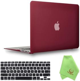 img 4 attached to 🍷 Affordable UESWILL MacBook Air 13 inch Case - Wine Red with Black Keyboard Cover and Microfiber Cloth